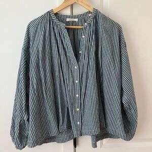 Doen Jane blouse navy gingham plaid Medium